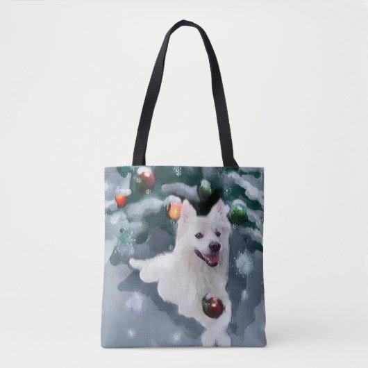 Amerikaanse Eskimo Dog Kerstmis Tote Bag (Voorkant)