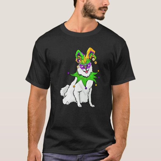 Amerikaanse Eskimo Dog Mardi Gras Mask Pet Bead Fu T-shirt (Voorkant)
