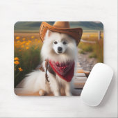 Amerikaanse Eskimo Dog met een Cowboy Pet Brown Muismat (Met muis)