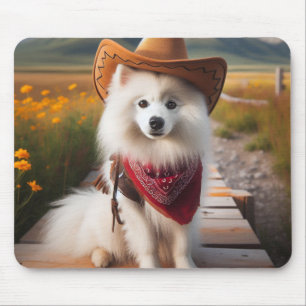 Amerikaanse Eskimo Dog met een Cowboy Pet Brown Muismat