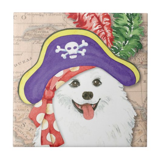 Amerikaanse Eskimo Dog Pirate Tegel Tegeltje (Voorkant)