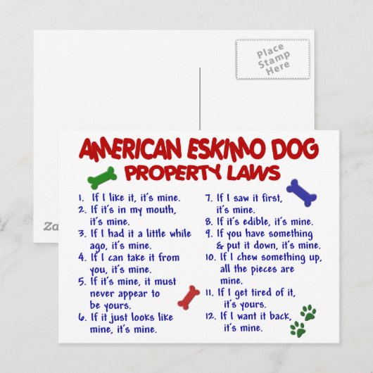 AMERIKAANSE ESKIMO DOG Property Laws 2 Briefkaart (Voorkant / Achterkant)