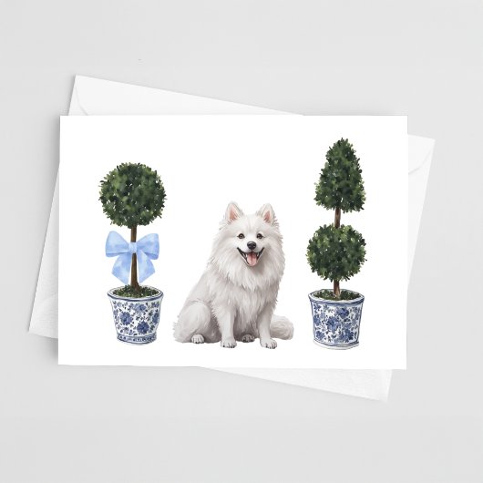 Amerikaanse Eskimo Dog Puppy Topiary Waterverf Kaart