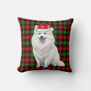 Amerikaanse Eskimo Dog Red Plaid Kerstvakantie Kussen