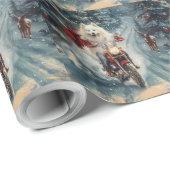 Amerikaanse Eskimo Dog Riding Motorfiets Kerstmis Cadeaupapier (Rol Hoek)