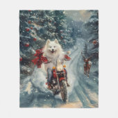 Amerikaanse Eskimo Dog Riding Motorfiets Kerstmis Fleece Deken (Voorkant)