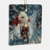 Amerikaanse Eskimo Dog Riding Motorfiets Kerstmis Keramisch Ornament (Rechts)