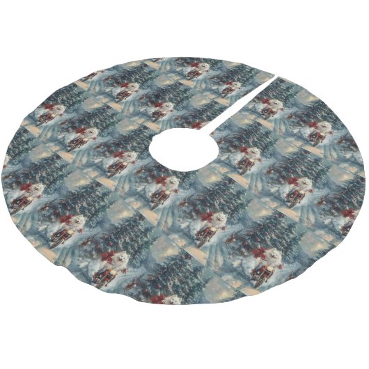 Amerikaanse Eskimo Dog Riding Motorfiets Kerstmis Kerstboom Rok (Gekanteld)