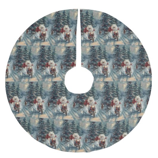 Amerikaanse Eskimo Dog Riding Motorfiets Kerstmis Kerstboom Rok (Voorkant)