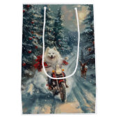 Amerikaanse Eskimo Dog Riding Motorfiets Kerstmis Medium Cadeauzakje (Achterkant)