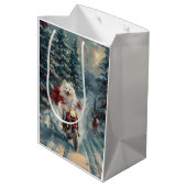 Amerikaanse Eskimo Dog Riding Motorfiets Kerstmis Medium Cadeauzakje (Achterkant Gekanteld)