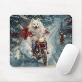 Amerikaanse Eskimo Dog Riding Motorfiets Kerstmis Muismat (Met muis)