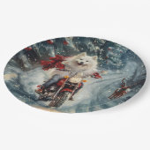 Amerikaanse Eskimo Dog Riding Motorfiets Kerstmis Papieren Bordje (Gekanteld)