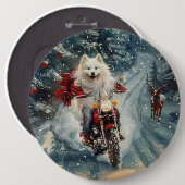 Amerikaanse Eskimo Dog Riding Motorfiets Kerstmis Ronde Button 6,0 Cm (Voorkant /achterkant)