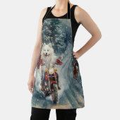 Amerikaanse Eskimo Dog Riding Motorfiets Kerstmis Schort (Insitu)