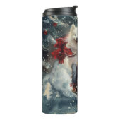 Amerikaanse Eskimo Dog Riding Motorfiets Kerstmis Thermosbeker (Gedraaid links)