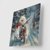 Amerikaanse Eskimo Dog Riding Motorfiets Kerstmis Vierkante Klok (Hoek)