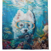 Amerikaanse Eskimo Dog Scuba Duiken Onderwater Douchegordijn (Voorkant)