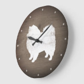 Amerikaanse Eskimo Dog Silhouette Rustic Grote Klok (Hoek)