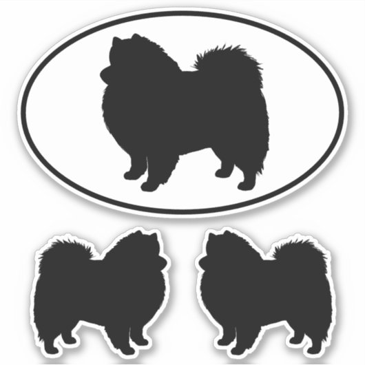 Amerikaanse Eskimo Dog Silhouette Vinyl Sticker Se (Voorkant)