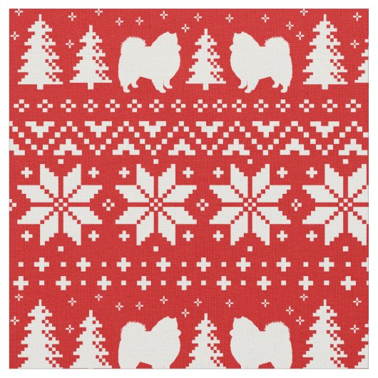 Amerikaanse Eskimo Dog Silhouettes Eskies Kerstmis Stof (Close Up)