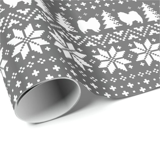 Amerikaanse Eskimo Dog Silhouettes kerstmis Cadeaupapier (Rol Hoek)