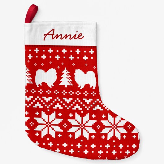 Amerikaanse Eskimo Dog Silhouettes Pattern Eskies Kleine Kerstsok (Voorkant)