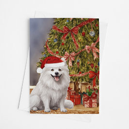 Amerikaanse Eskimo Dog Waterverf Kerstboom Kaart