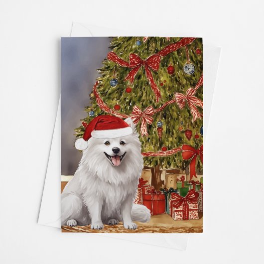 Amerikaanse Eskimo Dog Waterverf Kerstboom Kaart