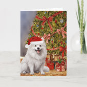 Amerikaanse Eskimo Dog Waterverf Kerstboom Kaart (Voorkant)