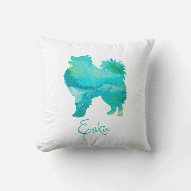 Amerikaanse Eskimo Dog Waterverf Pillow Kussen (Voorkant)