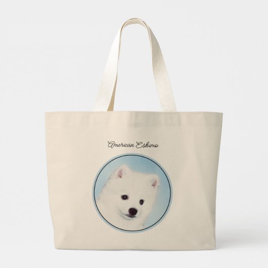 Amerikaanse Eskimo Eskie Puppy Schilderen Schattig Grote Tote Bag (Achterkant)