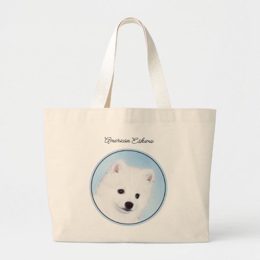 Amerikaanse Eskimo Eskie Puppy Schilderen Schattig Grote Tote Bag (Voorkant)