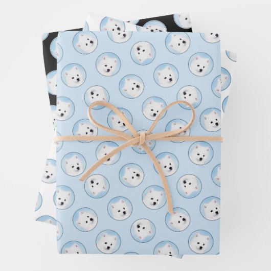 Amerikaanse Eskimo Eskie Puppy Schilderen Schattig Inpakpapier Vel (In situ)