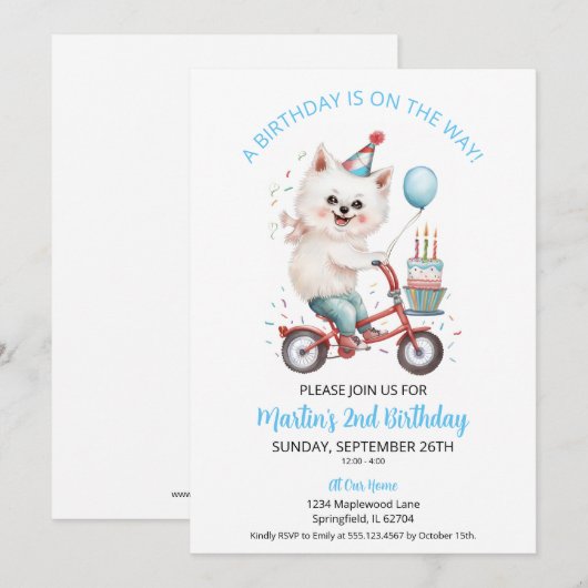 Amerikaanse Eskimo-fiets met taart 2e verjaardagsf Kaart (Voorkant / Achterkant)