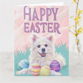 Amerikaanse Eskimo Foxhound Gelukkig Pasen Kaart (Gele Bloem)