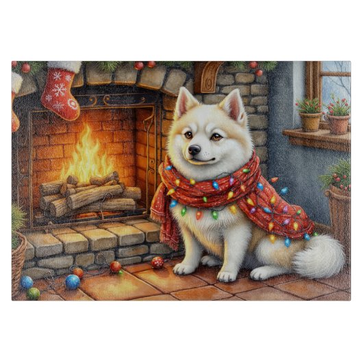 Amerikaanse Eskimo-haard met kerstverlichting Snijplank (Voorkant)
