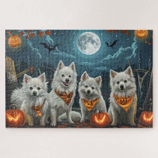 Amerikaanse Eskimo Halloween Griezelig Legpuzzel (Horizontaal)