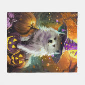Amerikaanse Eskimo Halloween heks en pompoen Fleece Deken (Voorkant (Horizontaal))