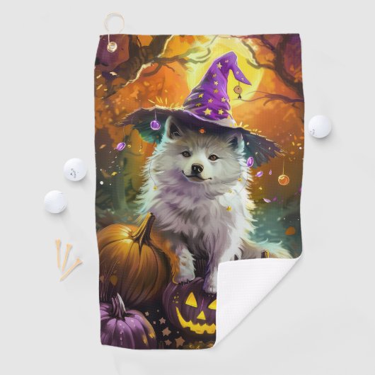 Amerikaanse Eskimo Halloween heks en pompoen Golfhanddoek (Insitu)
