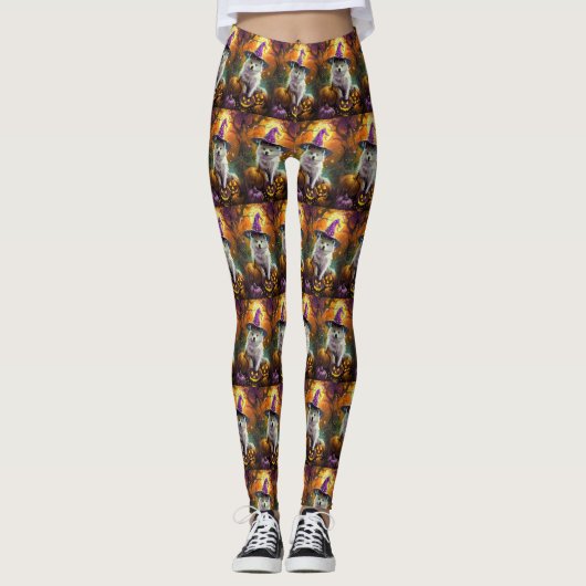Amerikaanse Eskimo Halloween heks en pompoen Leggings (Voorkant)