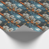 Amerikaanse Eskimo Halloween Spooky Cadeaupapier (Hoek)