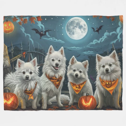 Amerikaanse Eskimo Halloween Spooky Fleece Deken (Voorkant (Horizontaal))