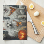 Amerikaanse Eskimo Halloween Spooky Theedoek (Quarter Fold)