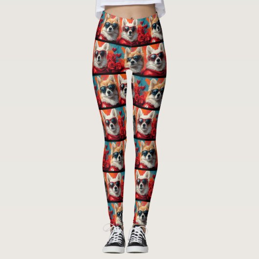 Amerikaanse Eskimo Hartrozen Valentijnsdag Leggings (Voorkant)