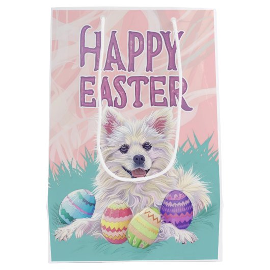 Amerikaanse Eskimo Hond Gelukkig Pasen Medium Cadeauzakje (Achterkant)
