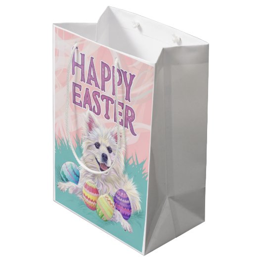 Amerikaanse Eskimo Hond Gelukkig Pasen Medium Cadeauzakje (Achterkant Gekanteld)