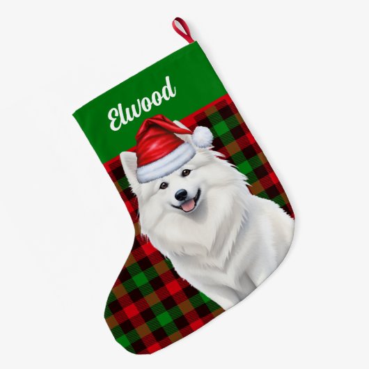 Amerikaanse Eskimo hond gespeeld met naam Grote Kerstsok (Achterkant (Hangend))