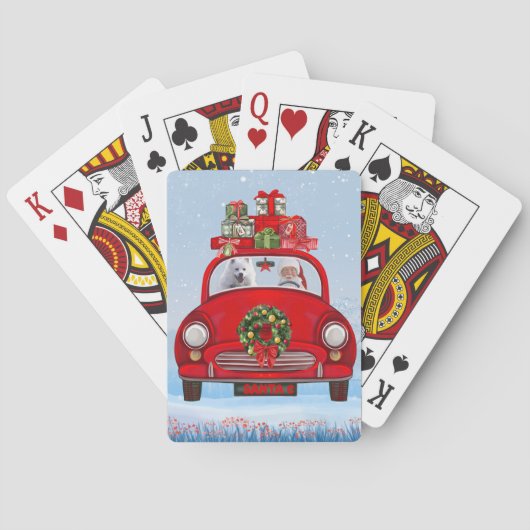 Amerikaanse Eskimo-hond in auto met kerstman Pokerkaarten (Achterkant)