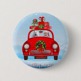 Amerikaanse Eskimo-hond in auto met kerstman Ronde Button 5,7 Cm